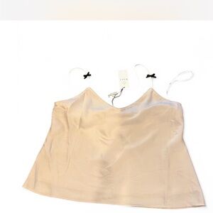 WAYF Nordstrom NWT XL Satin Camisole Top Tank Blouse Champagne Blush Bow Straps